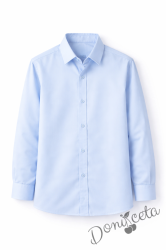 Детска риза за момче в синьо с дълъг ръкав подходяща и за ученическа униформа 