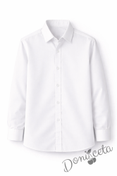 Детска риза за момче в бяло с дълъг ръкав подходяща и за ученическа униформа 