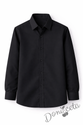 Детска риза за момче в черно с дълъг ръкав подходяща и за ученическа униформа 