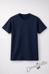 Детска тениска в тъмносиньо, подходяща за момче или момиче и за ученическа униформа 