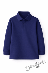 Детска блуза с якичка с дълъг ръкав в тъмносиньо, подходяща за момче или момиче и за ученическа униформа 