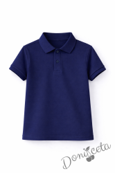 Детска тениска с якичка в тъмносиньо, подходяща за момче или момиче и за ученическа униформа 