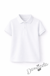 Детска тениска с якичка в бяло, подходяща за момче или момиче и за ученическа униформа 