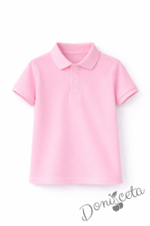 Детска тениска с якичка в розово, подходяща за момче или момиче и за ученическа униформа 