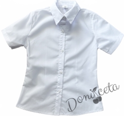 Детска риза с къс ръкав в бяло за момиче подходяща и за униформа
