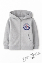 Ватиран детски суитшърт с лого и цип с дълъг ръкав в сиво, подходящ за момче или момиче и за ученическа униформа