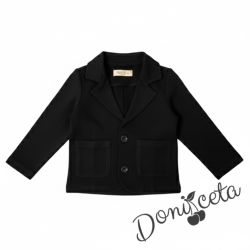 Детско сако трико за момче в черно с джобчета, подходящо е за  ученическа униформа