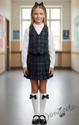 Комплект от 2 части карирана плисирана пола и кариран елек, подходящ и за ученическа униформа