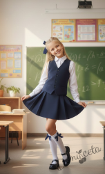 Комплект от 2 части  плисирана пола и елек в тъмносиньо, подходящ и за ученическа униформа