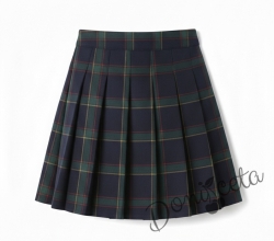 Детска плисирана пола каре в тъмносиньо и зелено, подходяща и за ученическа униформа 