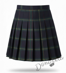 Детска плисирана пола каре леко удължена в тъмносиньо и зелено, подходяща и за ученическа униформа 