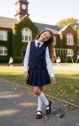 Комплект от 4 части плисирана пола с елече и вратовръзка в тъмносиньо и риза в бяло, подходящ и за ученическа униформа