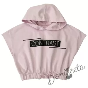 Детска блузка с къс ръкав за момиче в пепел от рози с качулка Contrast