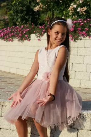Официална детска рокля в пепел от рози и фин тюл 