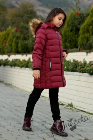 Детско зимно яке за момиче в бордо с качулка 4465464