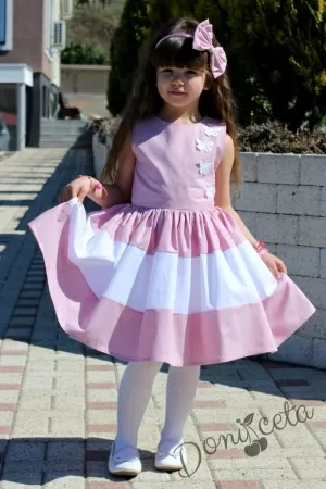 Официална детска рокля в пепел от рози и бяло с 3D пеперуди