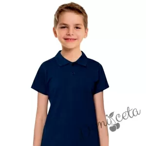  Детска тениска за момче в тъмносиньо с яка