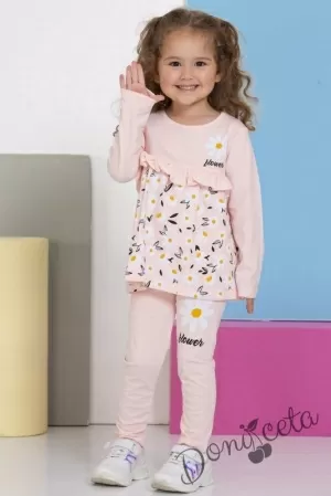 Комплект от туника на цветя и клин в розово 876967