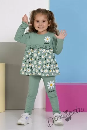 Комплект от туника на цветя и клин в зелено 8769647