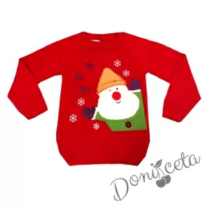 Детски коледен пуловер в червено с Дядо Коледа