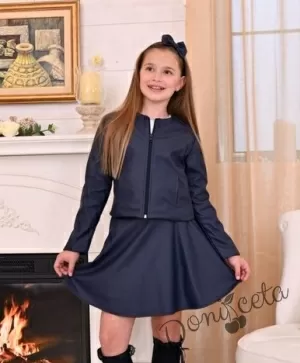 Детска кожена пола в тъмносиньо за момиче Хенриета 2