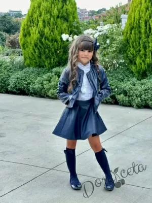 Детска пола от еко кожа в тъмносиньо за момиче Хенриета