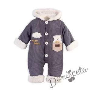 Бебешки гащеризон в сиво с пух мече Baby bear 1