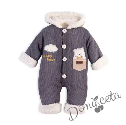 Бебешки гащеризон в сиво с пух мече Baby bear 1