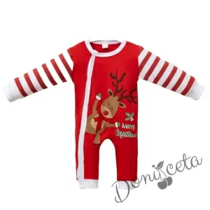 Коледен бебешки гащеризон с еленче в червено с надпис Merry Christmas