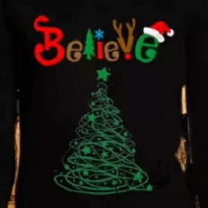Дамска блуза с дълъг ръкав в черно Believe-Christmas tree 2