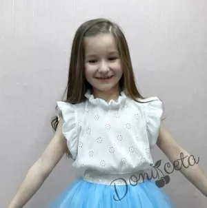 Блуза с къс ръкав в бяло с дантела за момиче Лусия 2