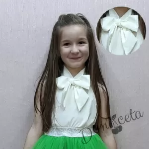 Блуза без ръкав в бяло с панделка за момиче Тея 2