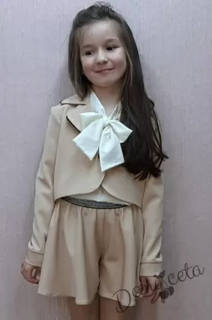 Пола-панталон за момиче в бежово с ластик 4