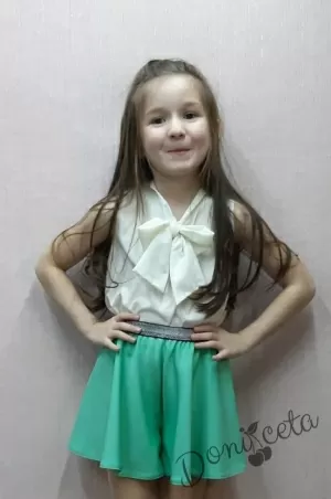 Пола-панталон за момиче в тюркоаз с ластик 2