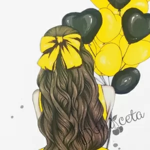 Детска тениска за момиче с балони в жълто 2