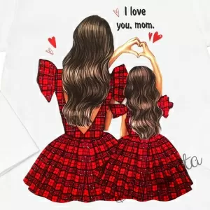 Комплект за момиче от блуза в бяло с майка и дъщеря, сако и  къси панталони каре и чорапи 5
