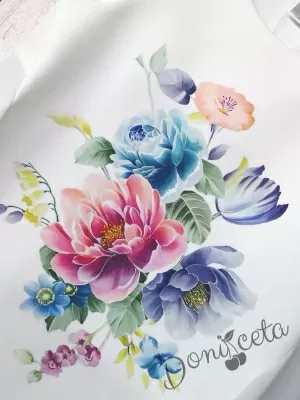 Лятна туника за момиче без ръкав с цветя в екрю 2