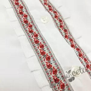 Комплект за момиче от 2 части- пола и риза с къс ръкав и къдрици с фолклорни/етно мотиви 3