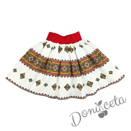 Детска пола в бяло с фолклорни/етно мотиви с ромбове 1