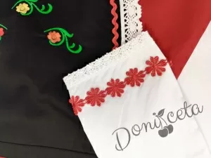 Детска народна носия 75-сукман в червено и престилка в черно на цветя с фолклорни етно мотиви 4