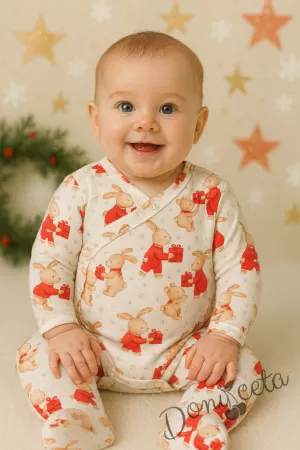 Коледен бебешки гащеризон с мечета и зайчета