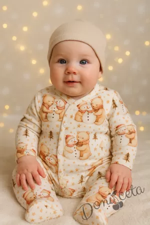 Коледен бебешки гащеризон с мечета 