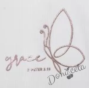 Детска рипсена блуза с къс ръкав с къдрички и надпис в екрю Grace 2