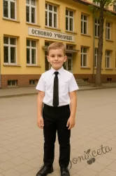 Комплект от 3 части панталон, вратовръзка в черно и риза с къс ръкав в бяло с къс ръкав от колекция Черновина