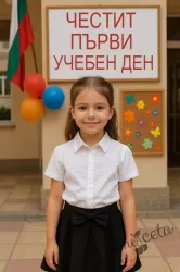 Комплект за момиче от пола Ева в черно с панделка и риза с къс ръкав и дантела 1