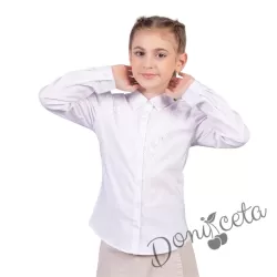 Детска риза за момиче с дълъг ръкав в бяло с дантела 4354
