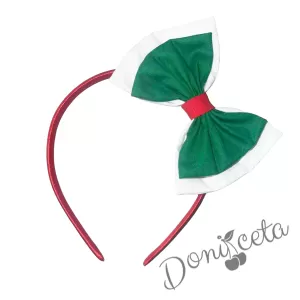 Диадема тип панделка в бяло, зелено и червено 1