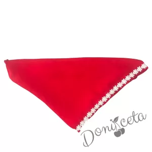 Забрадка в червено с цветя в бяло към народна носия 2