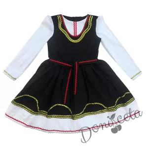 Детска рокля с дълъг ръкав в черно с фолклорни/етно мотиви тип народна носия 4562192