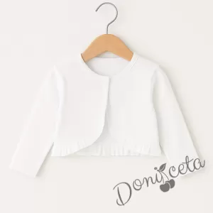  Детско/бебешко болеро за момиче в бяло с къдрички от трико